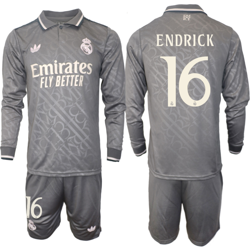 Men 2024-2025 Club Real Madrid away Long Sleeves Grey #16 Soccer Jersey->real madrid jersey->Soccer Club Jersey
